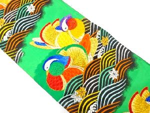 鴛鴦に流水・紅葉模様織り出し　袋帯